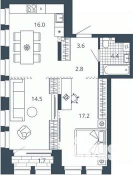 2-к квартира, вторичка, 60м2, 13/24 этаж