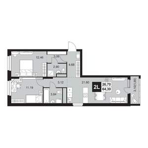3-к квартира, вторичка, 64м2, 4/20 этаж