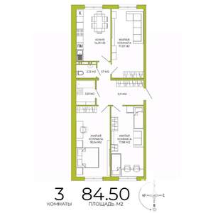 3-к квартира, строящийся дом, 85м2, 6/18 этаж