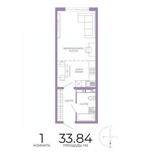 1-к квартира, строящийся дом, 34м2, 7/17 этаж