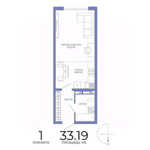 1-к квартира, строящийся дом, 33м2, 10/17 этаж