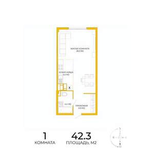 1-к квартира, вторичка, 42м2, 5/17 этаж