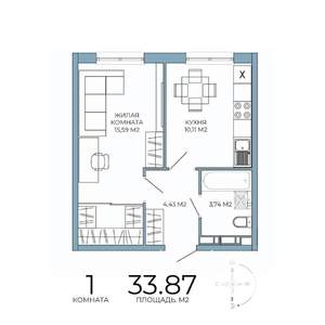 1-к квартира, вторичка, 34м2, 2/18 этаж