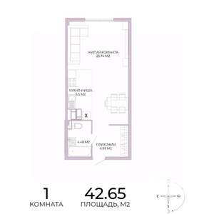 1-к квартира, вторичка, 43м2, 4/17 этаж