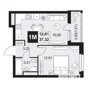 2-к квартира, вторичка, 37м2, 4/20 этаж