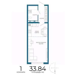 1-к квартира, вторичка, 34м2, 16/17 этаж