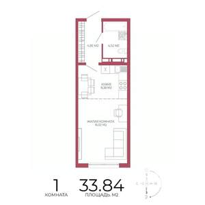 1-к квартира, строящийся дом, 34м2, 7/18 этаж