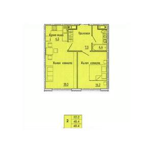 2-к квартира, строящийся дом, 48м2, 4/18 этаж