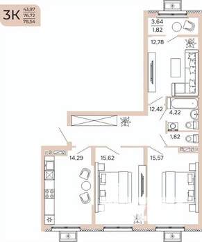 3-к квартира, вторичка, 79м2, 13/17 этаж