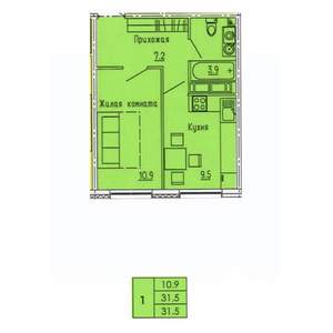 1-к квартира, строящийся дом, 32м2, 8/18 этаж