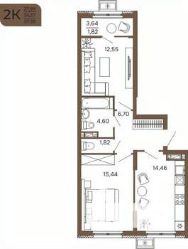2-к квартира, вторичка, 57м2, 8/17 этаж