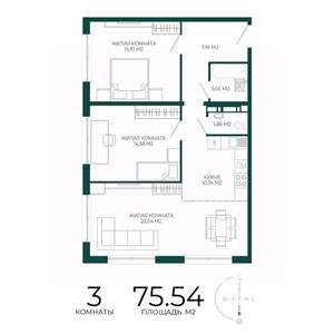 3-к квартира, вторичка, 76м2, 3/17 этаж