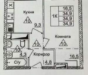 1-к квартира, вторичка, 35м2, 8/17 этаж