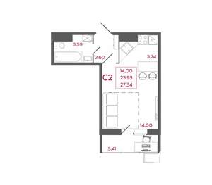 Студия квартира, вторичка, 27м2, 4/17 этаж