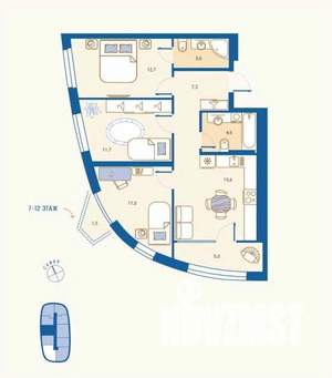 3-к квартира, вторичка, 73м2, 11/16 этаж