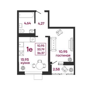 1-к квартира, вторичка, 36м2, 10/17 этаж