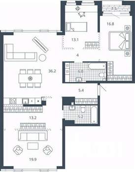 3-к квартира, вторичка, 121м2, 8/23 этаж