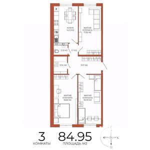 3-к квартира, строящийся дом, 85м2, 11/18 этаж