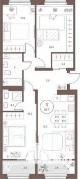 3-к квартира, вторичка, 86м2, 3/16 этаж