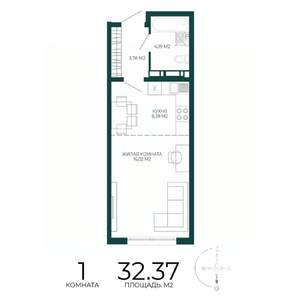 1-к квартира, вторичка, 32м2, 12/17 этаж