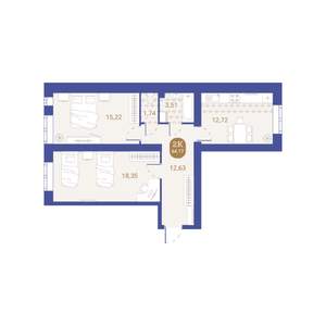 2-к квартира, вторичка, 64м2, 4/4 этаж