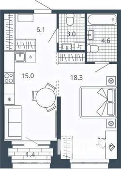 1-к квартира, вторичка, 48м2, 4/24 этаж