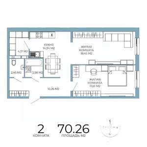 2-к квартира, строящийся дом, 70м2, 5/18 этаж