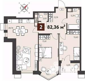 2-к квартира, вторичка, 82м2, 4/18 этаж