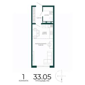 1-к квартира, строящийся дом, 33м2, 5/17 этаж