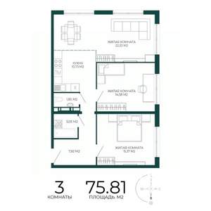 3-к квартира, вторичка, 76м2, 7/17 этаж