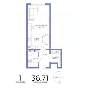 1-к квартира, строящийся дом, 37м2, 17/17 этаж