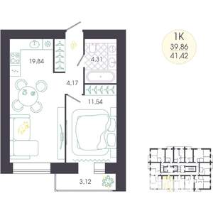 1-к квартира, вторичка, 41м2, 6/16 этаж