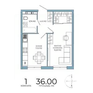 1-к квартира, строящийся дом, 36м2, 15/18 этаж