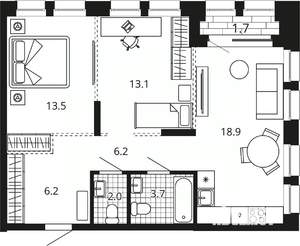 2-к квартира, вторичка, 65м2, 4/24 этаж