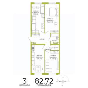 3-к квартира, строящийся дом, 83м2, 7/18 этаж