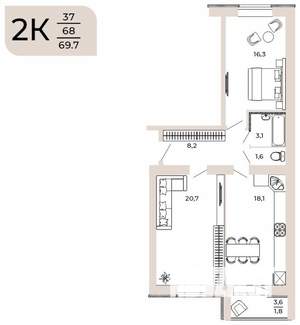 2-к квартира, вторичка, 70м2, 10/10 этаж