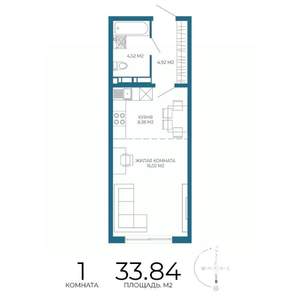 1-к квартира, строящийся дом, 34м2, 6/17 этаж