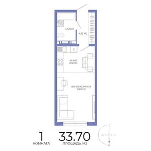 1-к квартира, строящийся дом, 34м2, 3/17 этаж