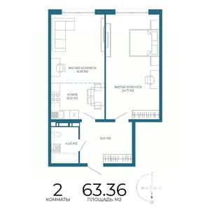 2-к квартира, строящийся дом, 63м2, 5/17 этаж
