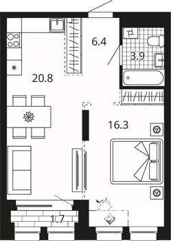 1-к квартира, вторичка, 49м2, 4/24 этаж