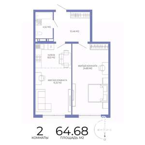 2-к квартира, строящийся дом, 65м2, 8/17 этаж