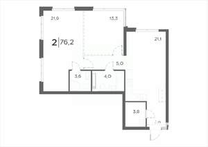 2-к квартира, вторичка, 76м2, 12/21 этаж