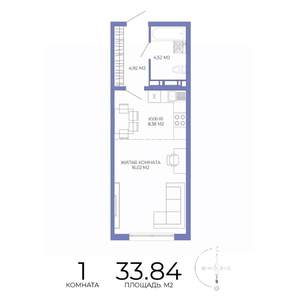 1-к квартира, строящийся дом, 34м2, 10/17 этаж