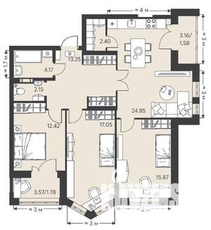 3-к квартира, строящийся дом, 99м2, 2/18 этаж
