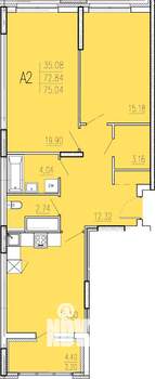2-к квартира, сданный дом, 75м2, 2/18 этаж