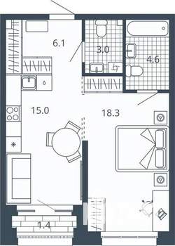 1-к квартира, вторичка, 47м2, 22/24 этаж
