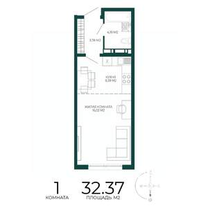 1-к квартира, вторичка, 32м2, 10/17 этаж