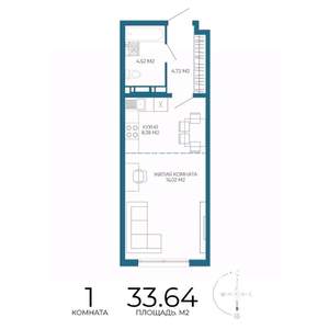 1-к квартира, строящийся дом, 34м2, 8/17 этаж