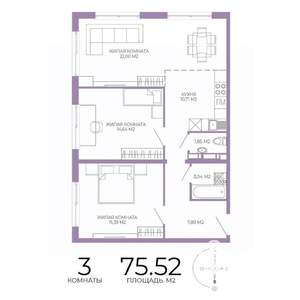 3-к квартира, строящийся дом, 76м2, 4/17 этаж