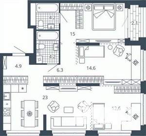 3-к квартира, вторичка, 87м2, 8/23 этаж